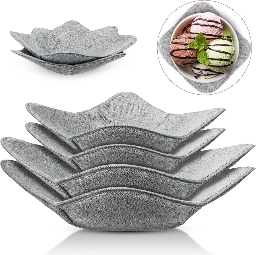 Microwave Bowl Cozy Holders for Hot Food Bowl Pot Plate in 2 Sizes Heat Proof Polyester Potholder Protector Food Soup for Bouillon(Gray,4 Pieces)