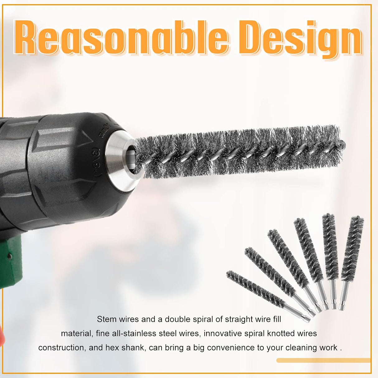 Stainless Steel Bore Brush Stainless Steel Bristles Wire Brush for Power Drill with Hex Shank Handle (0.8 cm, 1 cm, 1.2 cm, 1.5 cm, 1.7 cm, 1.9 cm, 6 Pcs)