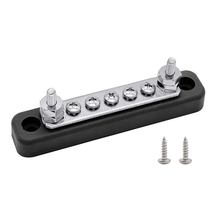 2 x #10 (M5) Studs Power Distribution Block with 5 x #8 (M4) Screws,  4.2" Bus Bar 12V Power Distribution Terminal Block Battery Busbar for Car Audio Solar (Black)