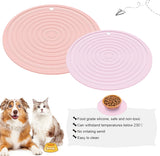 2 Pieces Silicone Pet Food Mat Pet Feeding Mat for Dog and Cat Food Bowl Placemat Preventing Food and Water Overflow Suitable for Medium and Small Pet, 9.5 x 9.5 Inch and 7.1 x 7.1 Inch (Pink) - Close-Up Angle