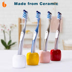 Ceramic Toothbrush Holders for Bathrooms, Sleek Tooth Brush Holder Toothbrush Stand Tooth Brushing Holder, Portable Bathroom Accessories Organizer, White, 2 Pack