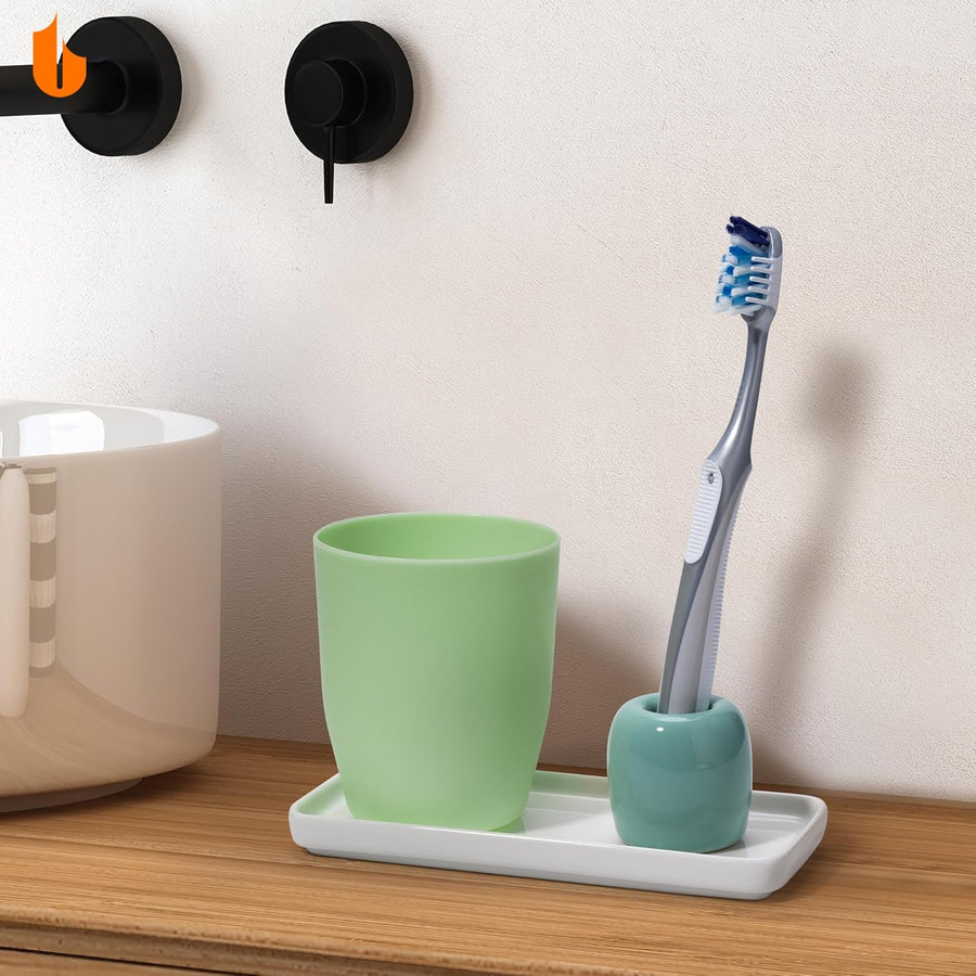 Ceramic Toothbrush Holders for Bathrooms, Sleek Tooth Brush Holder Toothbrush Stand Tooth Brushing Holder, Portable Bathroom Accessories Organizer, White, 2 Pack