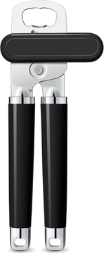 XL Large Heavy Duty Can Opener Manual Smooth Edge, Hand Held Can Openers for Seniors, Stainless Steel, Comfortable Handle, Built-in Bottle Opener, 8.66 inch (Black)