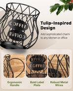 K Cup Holder with Ice Tongs, Large Capacity Coffee Pod Holder for 10-30 Capsules, Metal Wire K Cup Organizer Coffee Pod Organizer, Storage Basket for Kitchen Office Accessories