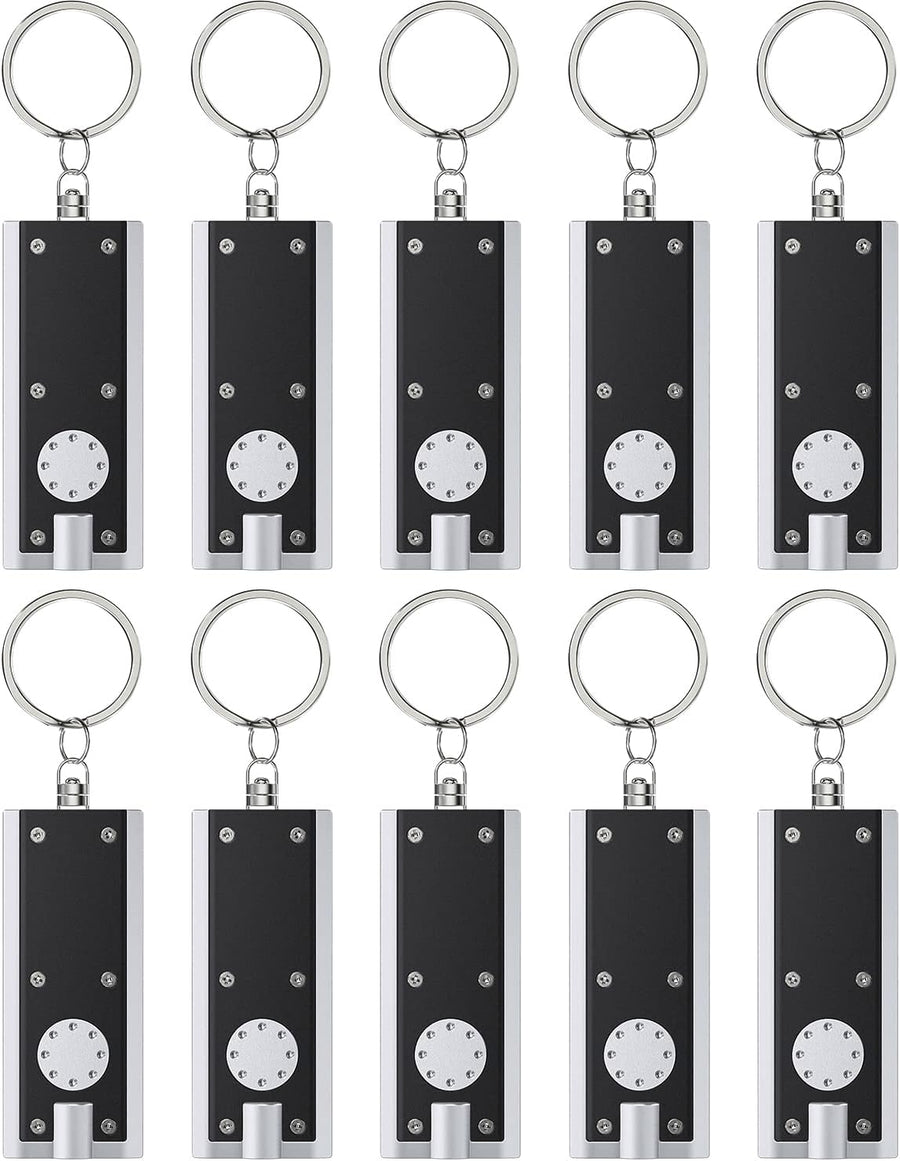 10 Pack Mini LED Keychain Flashlight 12 Lumen Portable Ultra Bright Light Battery Powered Flat Black Torch for EDC Outdoor Camping Hiking and Emergency Lighting (Batteries Included)