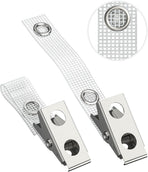 50 Pcs Metal Badge Clips with Grid Surface PVC Straps Double-Hole ID Badge Clips and Straps with Snap Heavy-Duty ID Strap Clips for Badge Name Tag for ID Card Holders