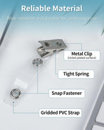 50 Pcs Metal Badge Clips with Grid Surface PVC Straps Double-Hole ID Badge Clips and Straps with Snap Heavy-Duty ID Strap Clips for Badge Name Tag for ID Card Holders