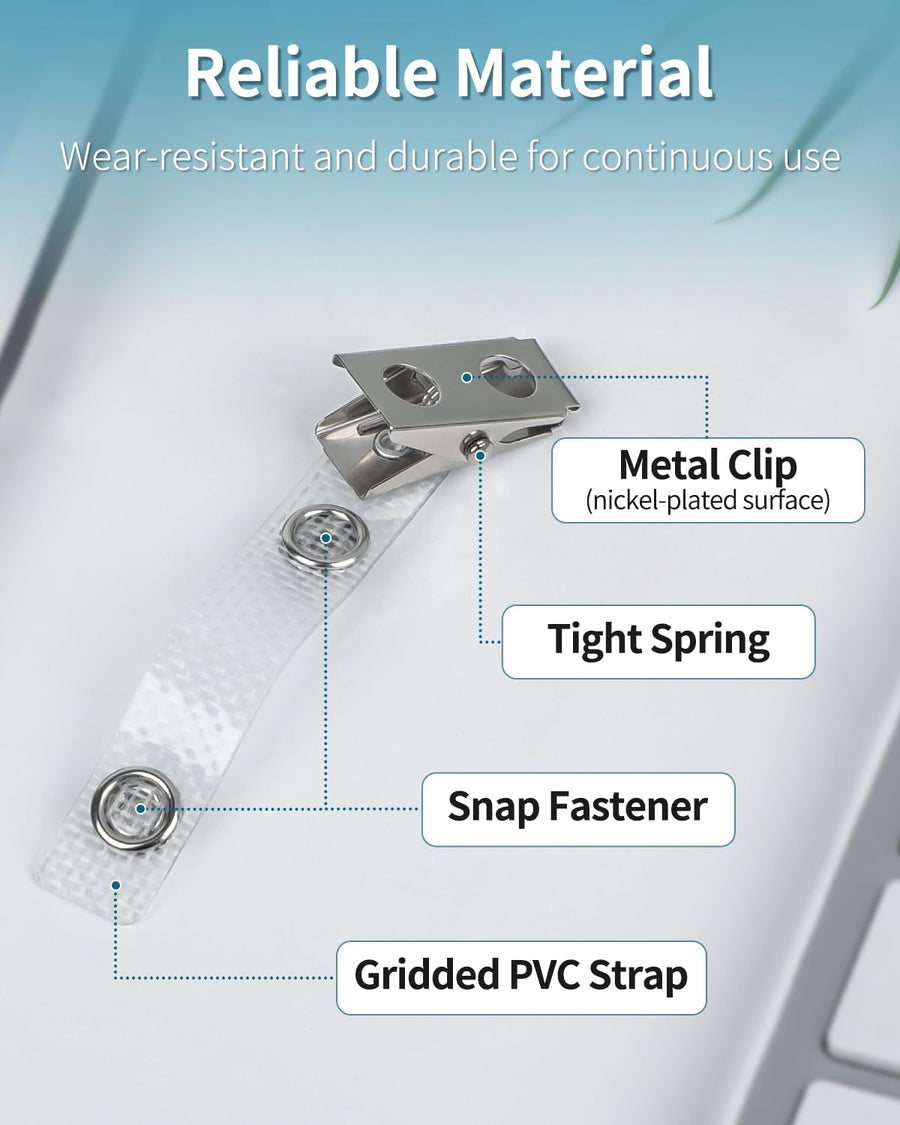50 Pcs Metal Badge Clips with Grid Surface PVC Straps Double-Hole ID Badge Clips and Straps with Snap Heavy-Duty ID Strap Clips for Badge Name Tag for ID Card Holders