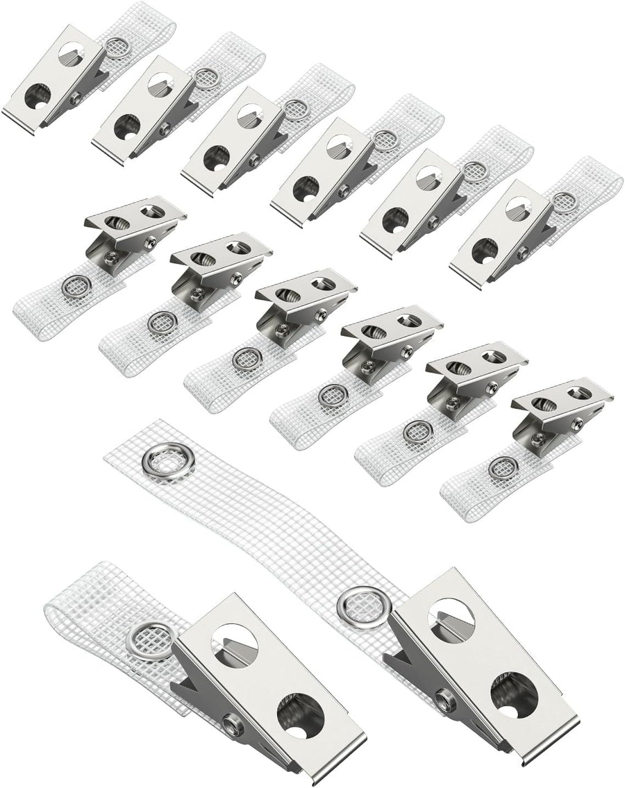 50 Pcs Metal Badge Clips with Grid Surface PVC Straps Double-Hole ID Badge Clips and Straps with Snap Heavy-Duty ID Strap Clips for Badge Name Tag for ID Card Holders