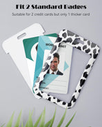 Fashionable Sliding Badge Holder Bowknot Pattern & Leopard Print Plastic Card Holder with Retractable Badge Reel Carabiner & Detachable Lanyard Vertical Card Protector