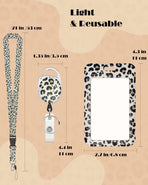 Fashionable Sliding Badge Holder Leopard Print & Pink Marble Plastic Case with Retractable Badge Reel Carabiner Clip & Detachable Lanyard Strap Vertical Card Protector for Worker Student