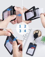 3 Pack ID Badge Holder Vertical with Double-Sided Windows and 2 Pack Metal Retractable Keychain Heavy Duty Metal Retractable Badge Reel