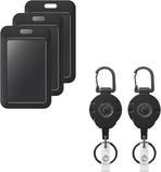 3 Pack Sliding Badge Holder Vertical Plastic Case and 2 Pack Retractable Keychain Badge Reel for up to 8 oz Hard Card Protector