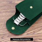 Luxury Velvet Watch Travel Case with Copper Buckle, Green, 13×7cm, Portable Double-Layer Protective Watch Bag for Men, 4 Pcs