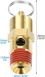 Brass Pressure Relief Valve (2 Pack) - 1/4 Inch NPT Threaded, 150 PSI Rating, Air Compressor Check Valve with Seal Thread Locks