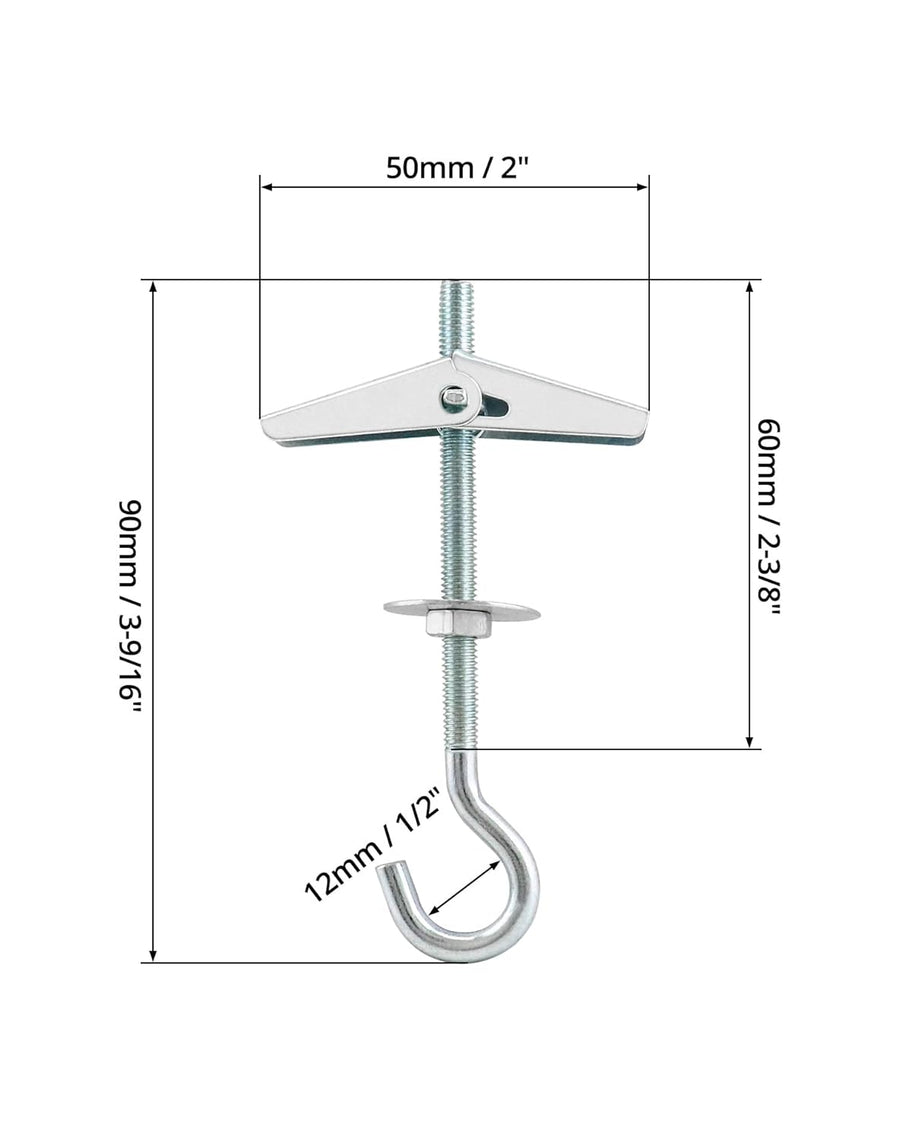 Ceiling Hooks, 12 Packs 3-9/16" Spring Toggle Wing Bolts Wall Fixing Heavy Duty Pothook for Hanging Plants, Swag Hooks Plant Hooks Toggle Hooks