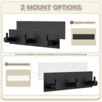 Magnetic Key Holder Wall Mount, Metal Adhesive Key Hanger with 3 Hooks, No Drilling, 2 Mount Options, Black, Small