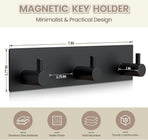 Magnetic Key Holder Wall Mount, Metal Adhesive Key Hanger with 3 Hooks, No Drilling, 2 Mount Options, Black, Small