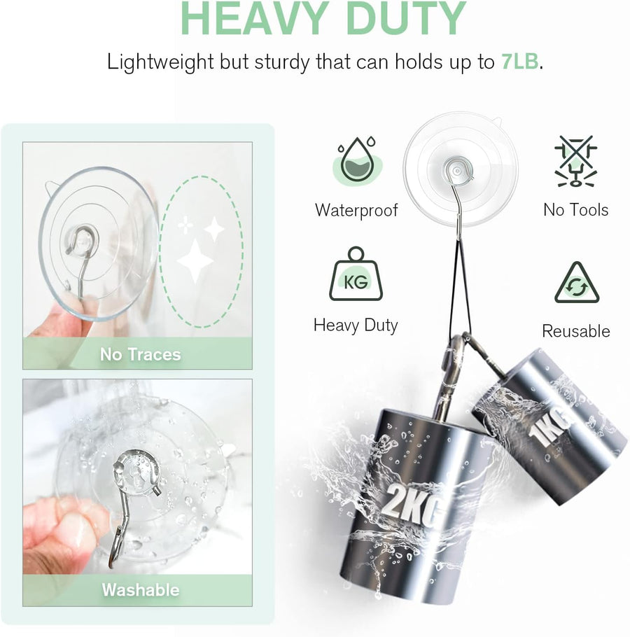 2 Pcs Large Suction Cup Hooks and 10 Pcs Large Suction Cup with Metal Hooks