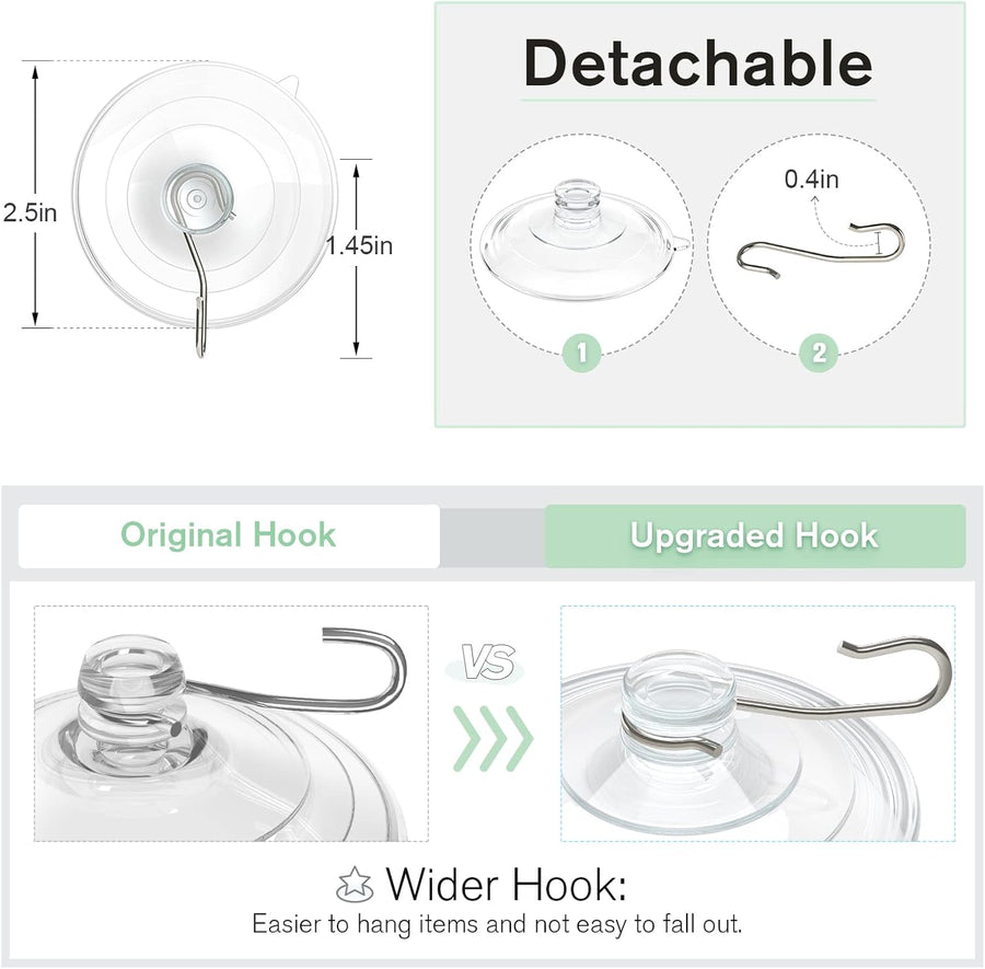 2 Pcs Large Suction Cup Hooks and 10 Pcs Large Suction Cup with Metal Hooks