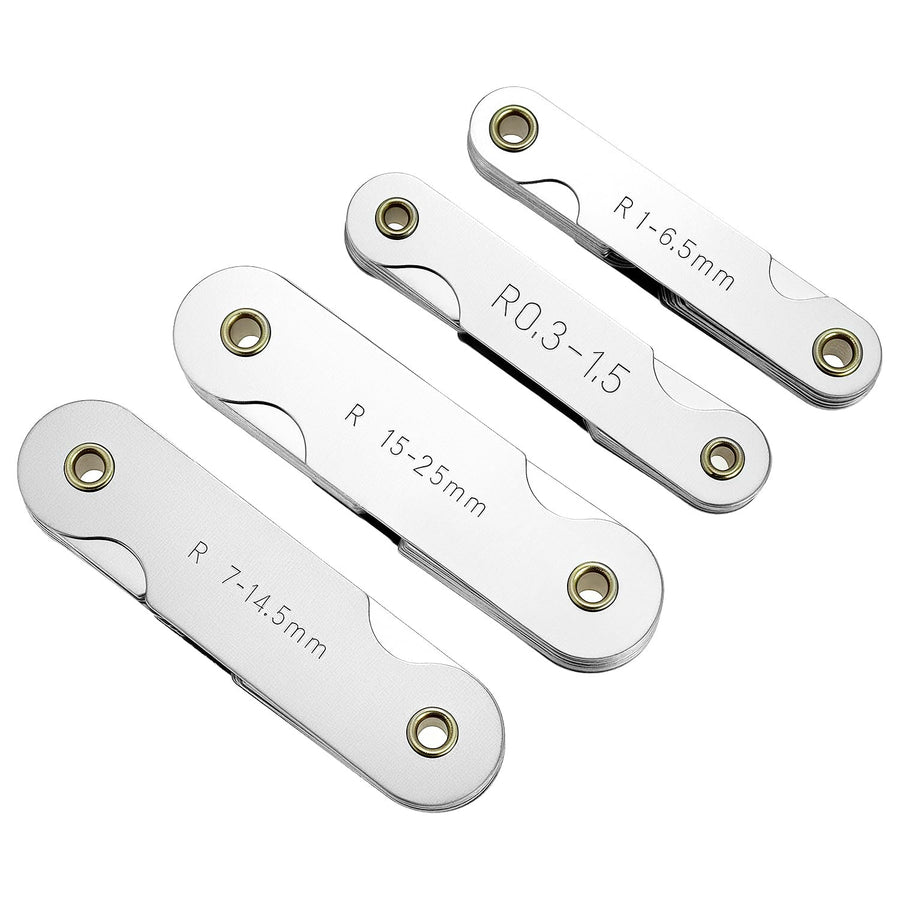 4 Pack Radius Gauge Set, Precision Stainless Steel Measurement Tool for Convex & Concave Surfaces, R0.3-1.5mm/ R1-6.5mm/ R7-14.5mm/ R15-25mm