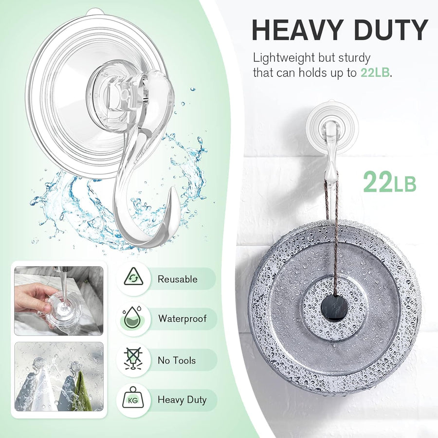 2 Pcs Large Suction Cup Hooks 12 Pcs Small Suction Cup with Metal Hooks