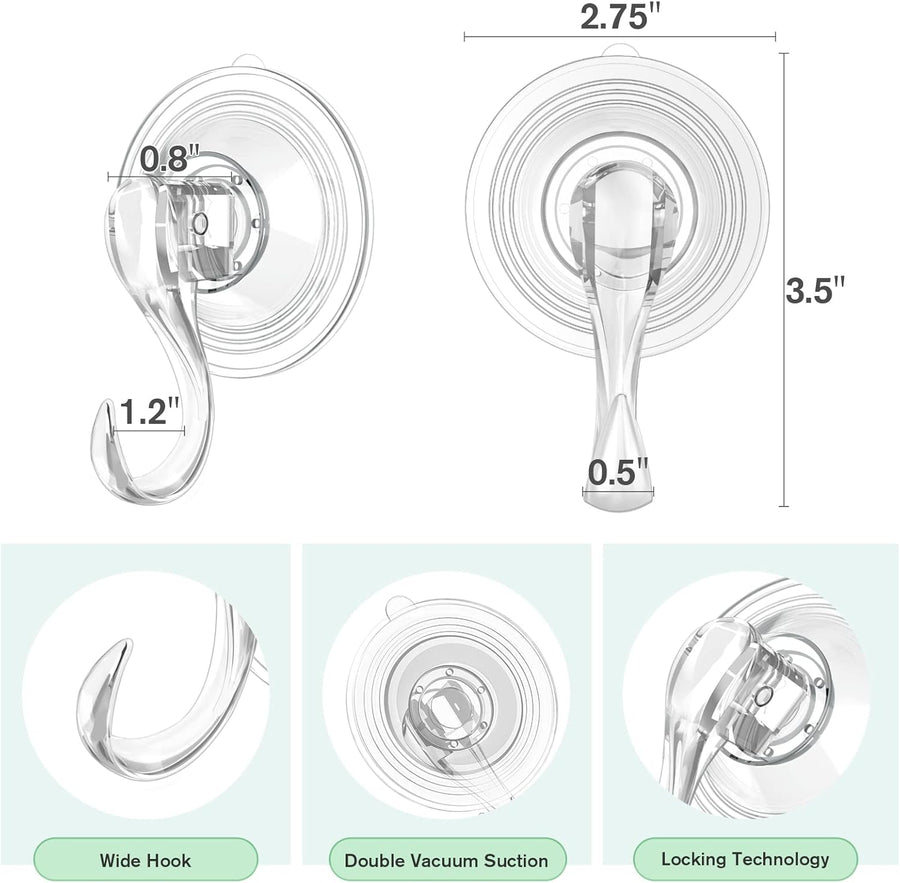 2 Pcs Large Suction Cup Hooks 12 Pcs Small Suction Cup with Metal Hooks