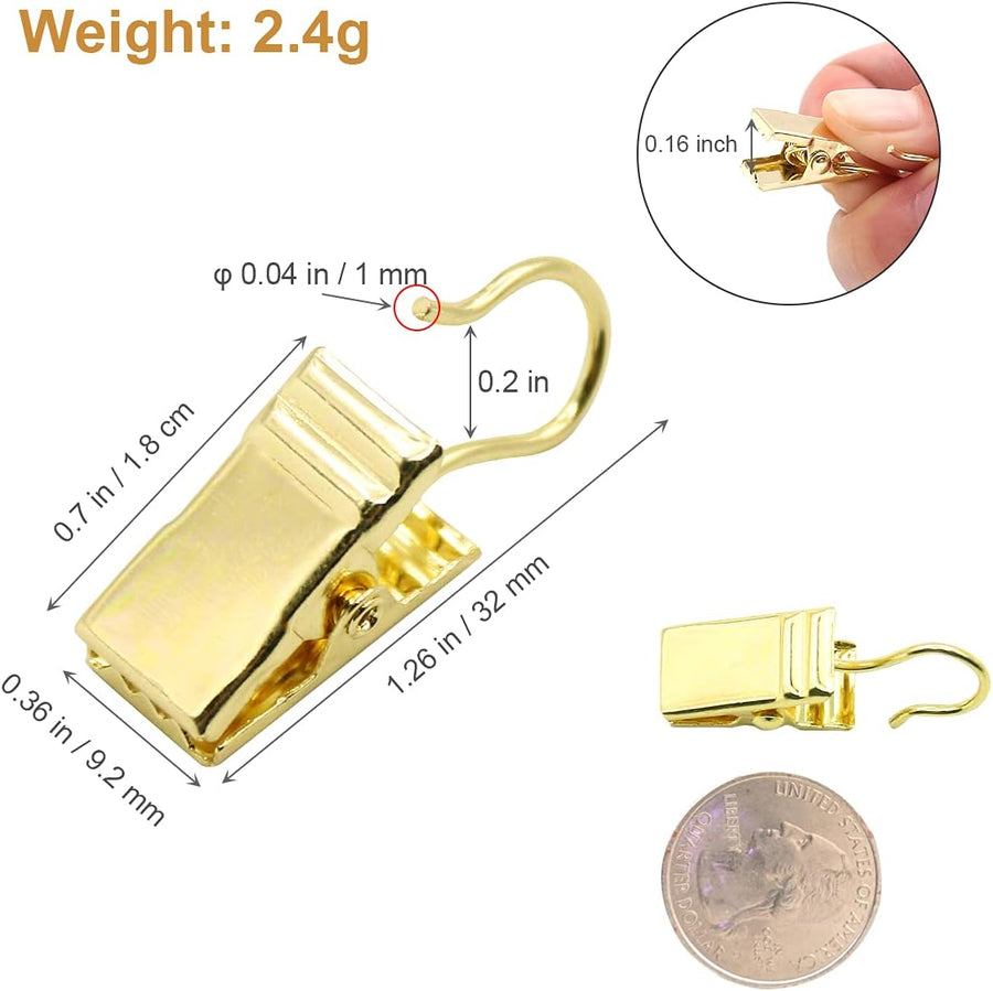 Small Curtain Clips Gold - 100 Pack Stainless Steel Curtain Hooks for Hanging Party String Lights Indoor, Art Crafts, Christmas Wedding Decoration (Light Gold)