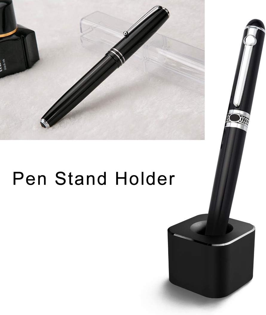 Single Pen Stand Holder, Black Metal Pen Base Stand for Desk Fountain Pen, Toothbrush Brush, Students and Office