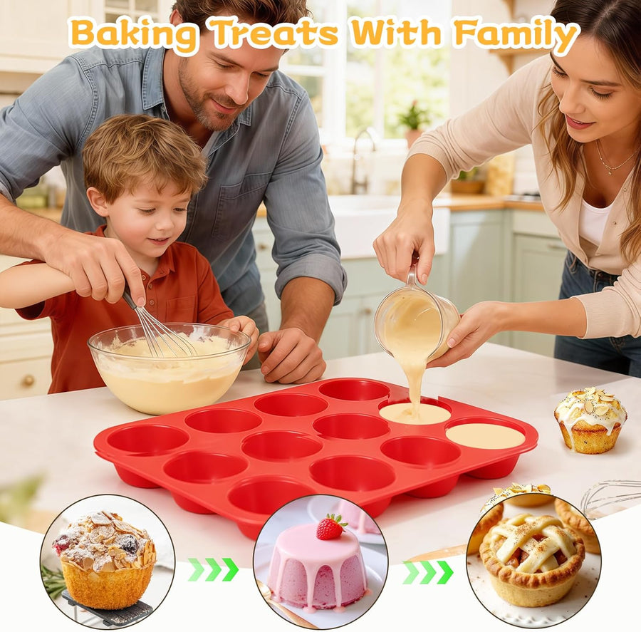 12 Cups Silicone Muffin Pan - Nonstick Cupcake Pan 1 Pack Regular Size Silicone Mold for Baking