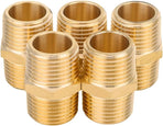 (Pack of 5)  Brass Pipe Fitting, 1/2" x1/2" Male NPT Hex Nipple Straight Adapters For Copper, Brass or Iron Pipe Connection (5, 1/2 inch),(NPT013-5PCS)