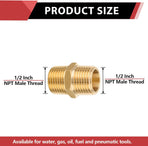 (Pack of 5)  Brass Pipe Fitting, 1/2" x1/2" Male NPT Hex Nipple Straight Adapters For Copper, Brass or Iron Pipe Connection (5, 1/2 inch),(NPT013-5PCS)