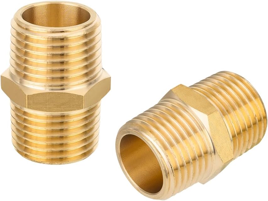 (Pack of 5)  Brass Pipe Fitting, 1/2" x1/2" Male NPT Hex Nipple Straight Adapters For Copper, Brass or Iron Pipe Connection (5, 1/2 inch),(NPT013-5PCS)