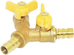 3 Way Shut Off Ball Valve, 3/8" Hose Barb 2 Switch Brass Y Shaped Valve