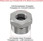 Stainless Steel 3/8 Compression Female Thread(I.D:0.512") to 3/4 Male Garden Hose Threaded(O.D:1.06") Adapter Hex Bushing(Pls check size chart!)