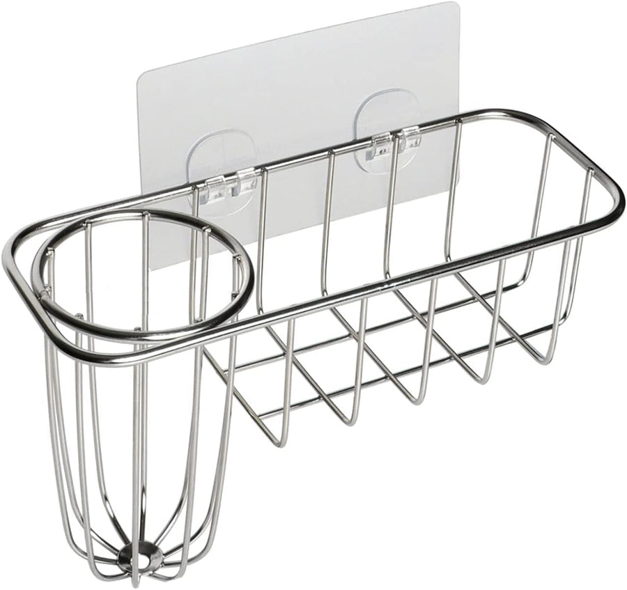 3-in-1 Sponge Holder for Kitchen Sink with Dish Brush Holder, Stainless Steel Caddy for Soap, Scrubber, No Drill and Rustproof, Silver
