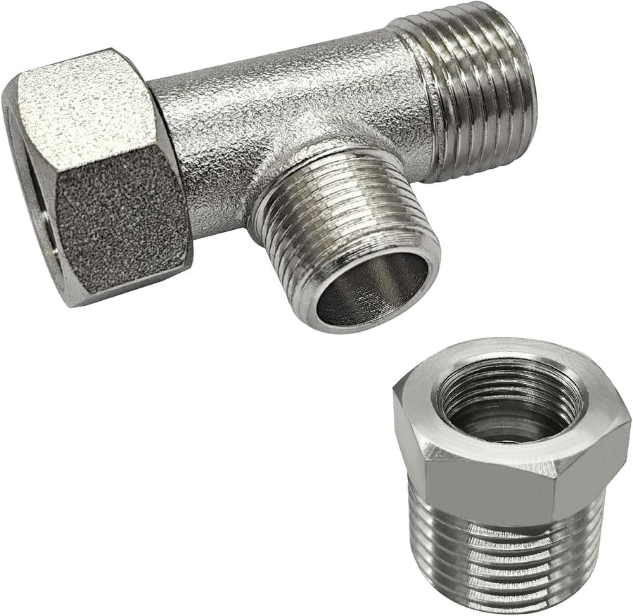 Brass Angle Stop Add-A-Tee Valve Compression Tee 3/8 Comp. Inlet by 3/8 Outlet with 1/2 Male G to 3/8 Female Comp Adapter