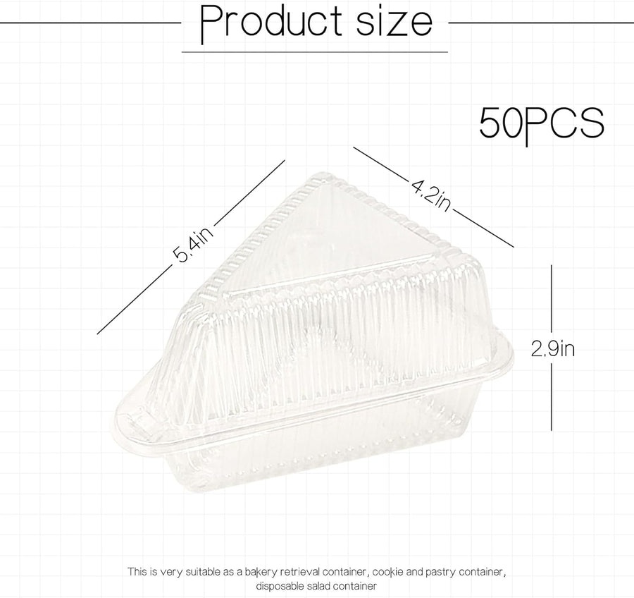 Thickened Extra Large 50Pcs Cake Slice Containers,4.4 Inch Pie Slice Containers For 6”-8” Diameter Cake or Pie Slices,Cheesecake Containers,Plastic Boxes for Take Out Packaging