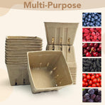 45 Pack Natural Pulp Fiber Berry Baskets, 4.3x4.3x2.7 Inch Molded Produce Vented Basket Fruit Tray for Strawberry Blueberry Raspberry Fruit Vegetable Farmer Market Grocery