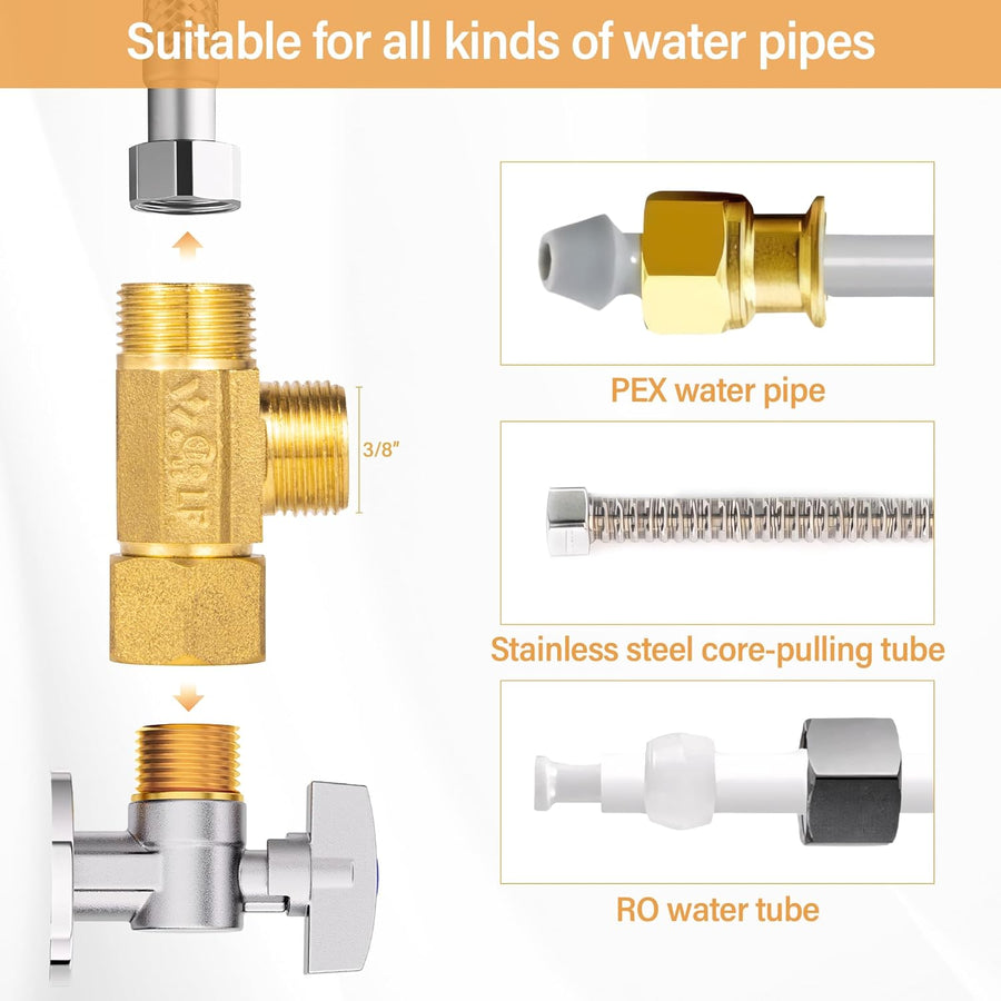 Lead-Free Brass Angle Stop Add-A-Tee Valve,3/8-Inch Compression Inlet X 3/8-Inch Com Outlet X 3/8-Inch Compression Outlet 2 Pack