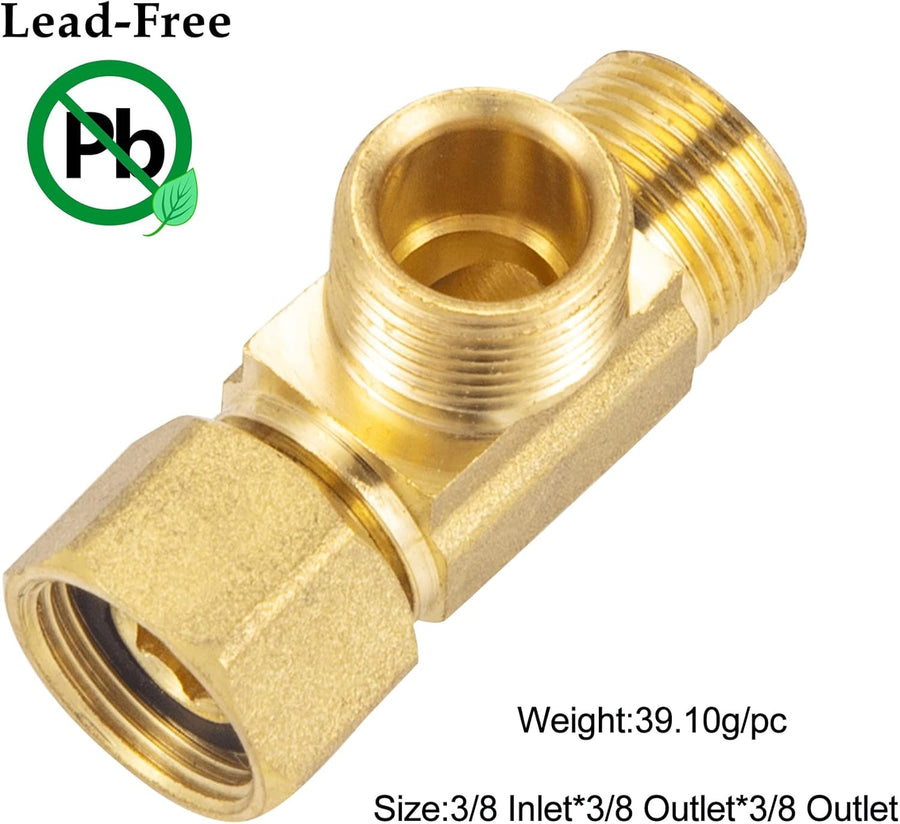 Lead-Free Brass Angle Stop Add-A-Tee Valve,3/8-Inch Compression Inlet X 3/8-Inch Com Outlet X 3/8-Inch Compression Outlet 2 Pack