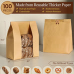 100 Pack Paper Bread Bags for Homemade, Bread Bags with Window for Sourdough Bread Storage, 13.7x8.3x3.5 Inch, Includes Seal Stickers