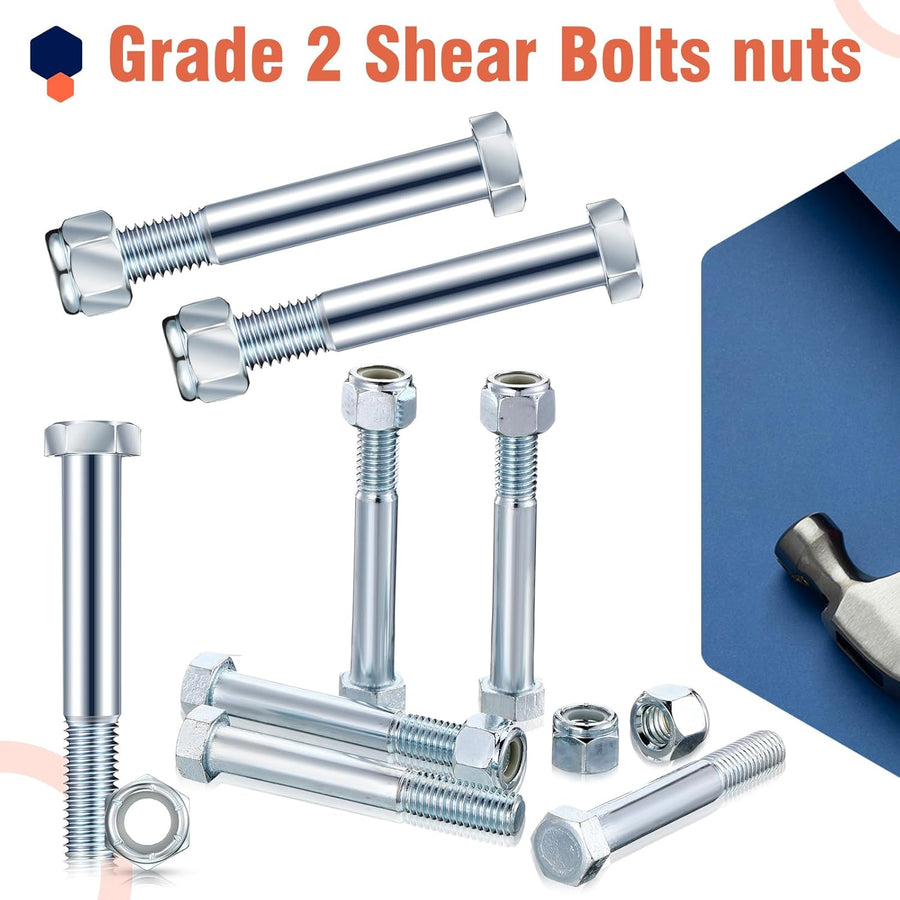 5 Pack Grade 2 Shear Bolts for Rotary Cutters Bolts and Lock Nuts Kit 1/2" x 3-1/2" with Nylock Nuts Fit Brush Cutter Tractor Gearboxes Compatible with Rotary Cutters Mill Grad (Half Thread)
