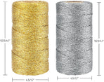 Gold Silver Twine String - 656Ft 1.5MM Christmas Twine String Metallic Gold and Silver Glitter Bakers Twines Strings for Crafts Ornament Gift Wrapping Christmas Holiday Home Decoration
