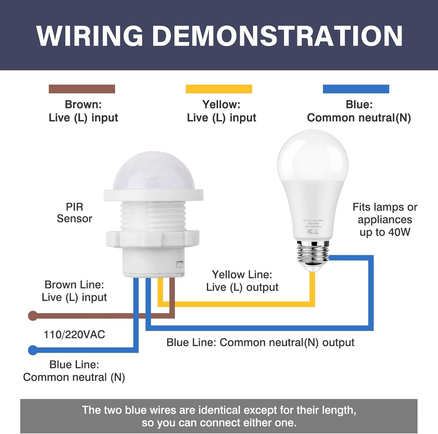 3-Pack Motion Sensor Light Switch, PIR Infrared Sensor, 30S Time Delay, Smart Detection for LED, Bulb and Other Existing Light, Ceiling & Wall Mount, Automatic Light Control, 85-265V, 40W