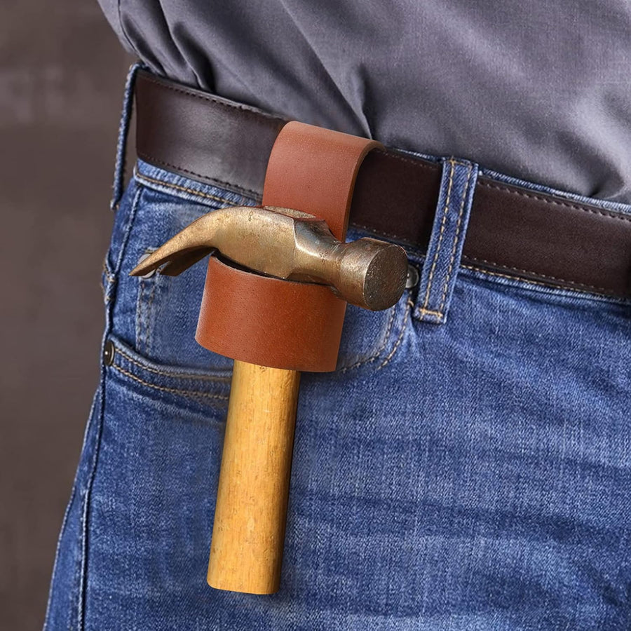 2 Pack Premium Leather Hammer Holster With Belt Loop, Multi-tool Holder, Small Hatchet Carrier, Brown