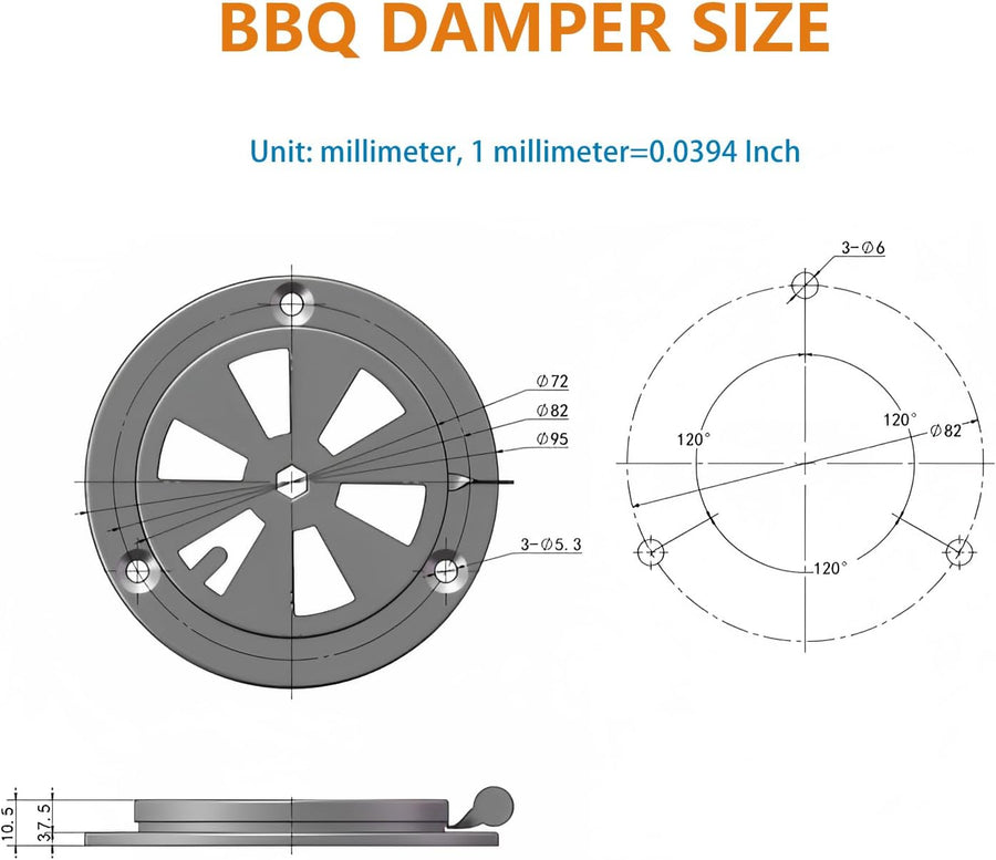 Stainless Steel BBQ Smoker Air Vent - Adjustable Grill Damper for Controlling Airflow - Replacement Parts for Grill and Smoker Vents - 1 Pack