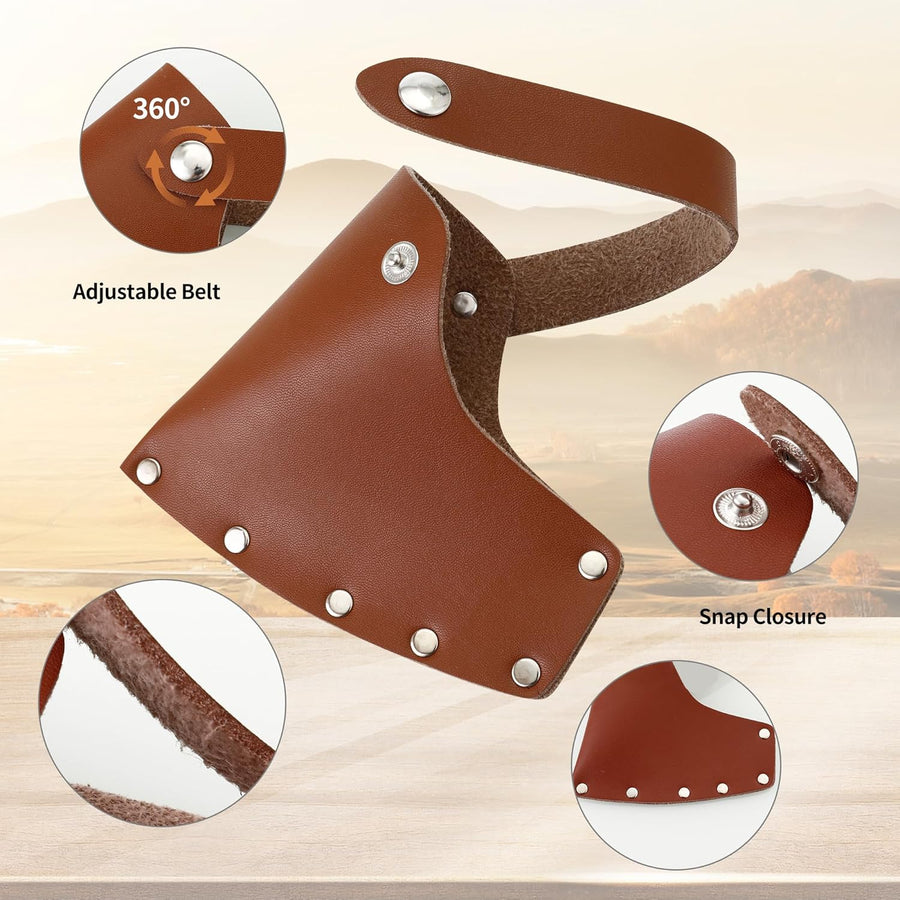 Leather Axe Sheath, Adjustable Hatchet Head Sheath, Durable Hatchet Blade Protector Case Cover Great Camping Accessories for Lumberjack Outdoors Work Essentials, Brown