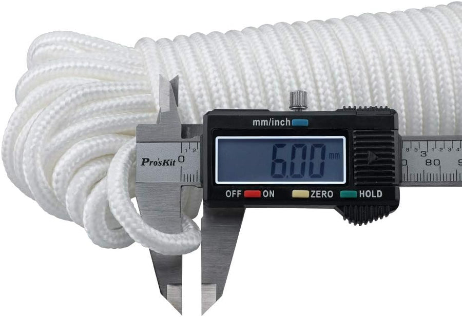 Nylon Rope - 100 Ft White Nylon String, 1/4 Inch Solid Braided Rope, Thick Washing Line for Multi-Purpose Tie Down, Clothesline, Gardening, Craft Projects