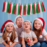 21Pcs Tassel Christmas Garland Paper Tassel Garland Banner, Green Red and White DIY Tassel Christmas Garland Decor Christmas Tree Mantle Office Window Door Indoor